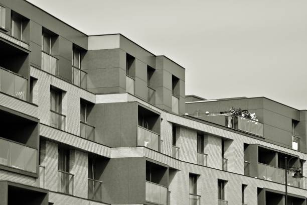 istock Facade of a modern apartment building. Black and white. 942008524