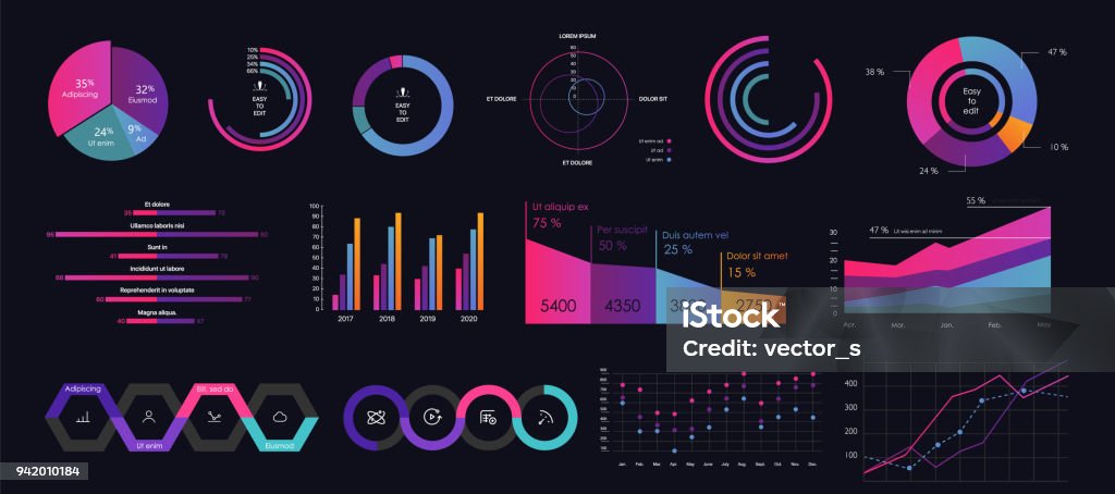 Data Interface Screen Interface Screen With Colored Infographic Digital Illustration Hud ...