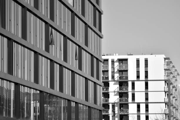 istock Modern city office building exterior. Black and white. 942023400
