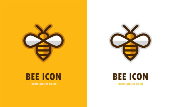 Linear bee icon. Linear bee icon on orange and white background. Honey symbol. beehive stock illustrations