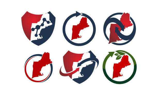 ニュー イングランド旅行テンプレート セット - map eastern usa new york city boston点のイラスト素材／クリップアート素材／マンガ素材／アイコン素材