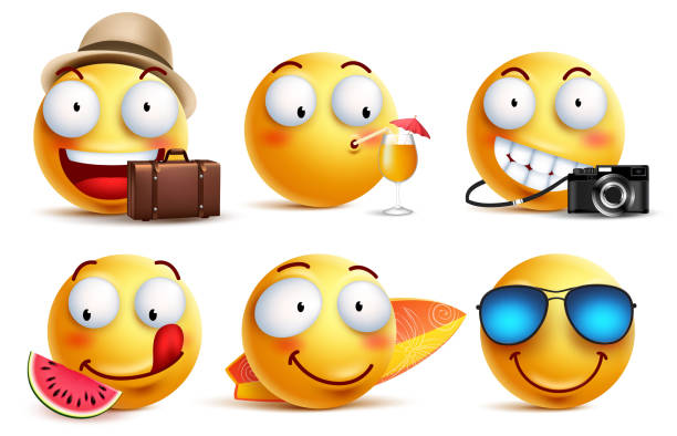 istock Summer smileys vector set with facial expressions. Yellow smiley face emoticons 942119262