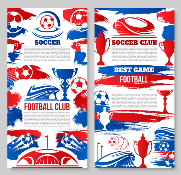 ilustrações, clipart, desenhos animados e ícones de cartazes de clube de futebol de futebol vector - red white american football stadium soccer stadium