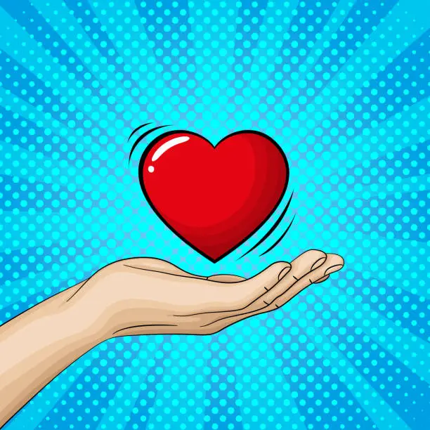 Vector illustration of Hand ist holding a big red heart.