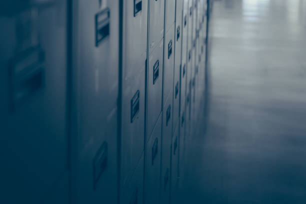 istock Filing cabinets in office building - blue color tone 942131052
