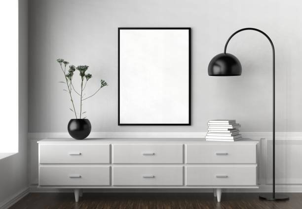 istock Mock up frame in hipster interior background. 3D illustrating. 942135892