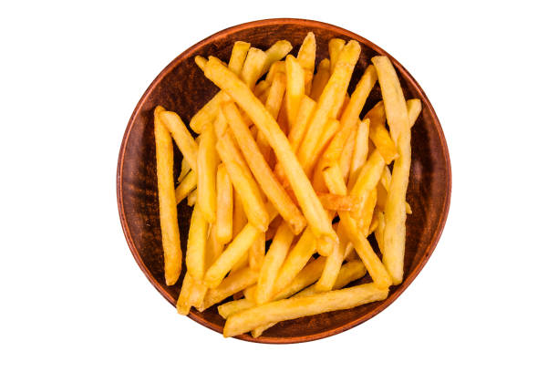 istock Ceramic plate with french fries isolated on a white background 942140136