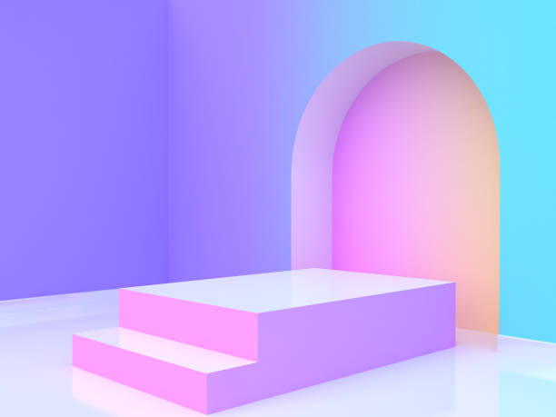istock abstract violet-purple blue yellow pink gradient wall-room blank podium 3d rendering 942140954