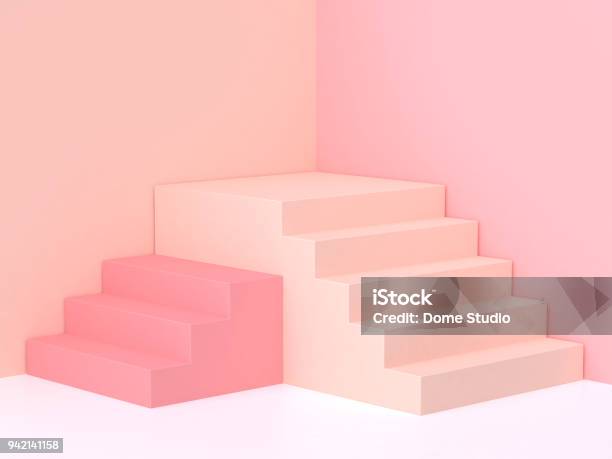 Podio De Escalera Mínimo Pared Pastel De Crema De Rosa Esquina Render 3d Foto de stock y más banco de imágenes de Escaleras