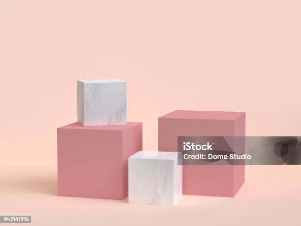 3d Rendering Cubebox Marble Minimal Cream Background Stock Photo - Download Image Now