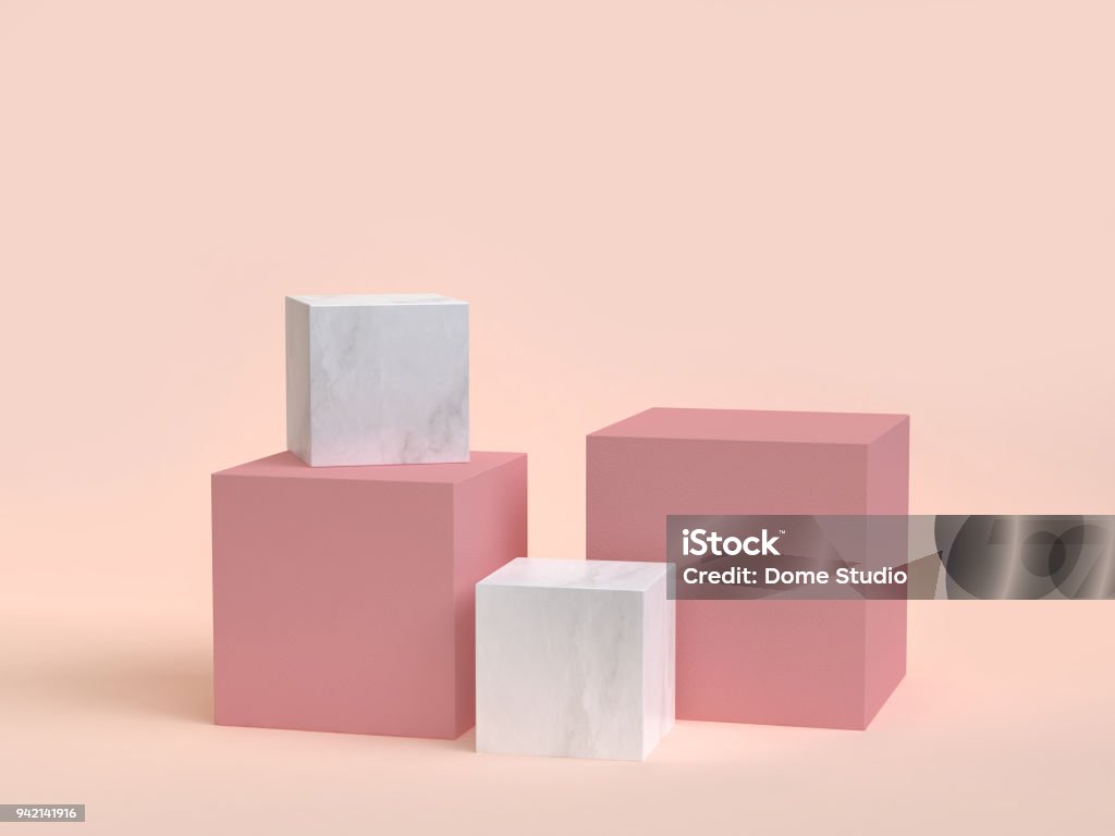 cubo de renderização 3D-caixa de mármore minimal fundo creme - Foto de stock de Natureza morta royalty-free