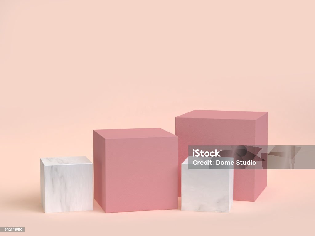キューブ ボックス ピンク大理石のセットの最小限クリーム背景 3 d レンダリング - 3Dのロイヤリティフリーストックフォト