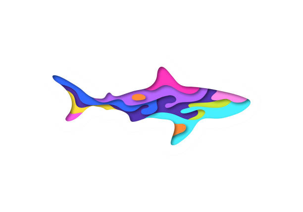 Paper cut shark shape 3D origami. Trendy concept fashion design. Vector illustration Paper cut shark shape 3D origami. Trendy concept fashion design. Vector illustration marine life logo stock illustrations