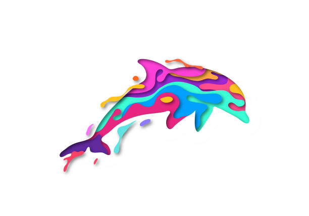 Paper cut dolphin shape 3D origami. Trendy concept fashion design. Vector illustration Paper cut dolphin shape 3D origami. Trendy concept fashion design. Vector illustration crazy logo stock illustrations