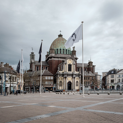 View on the landmark Saint-Christophe Church in the center of Charleroi, Monday 2 April 2018, Charleroi, Belgium