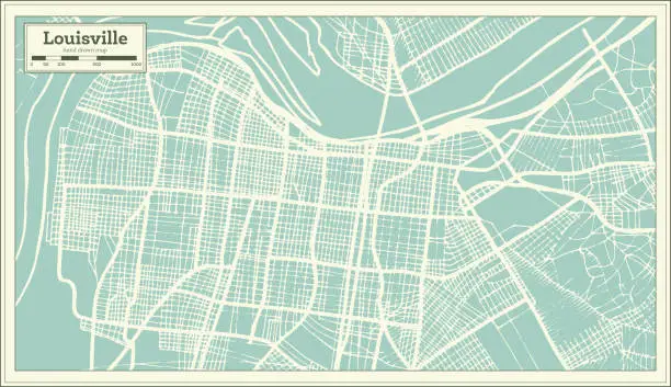 Vector illustration of Louisville Kentucky USA City Map in Retro Style. Outline Map.