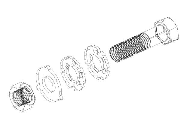 verbindungselement 3d bauplan - nut blueprint work tool construction stock-fotos und bilder