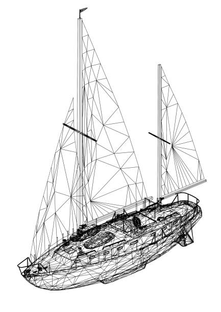 istock Sailing boat 3D Blueprint - isolated 942150360