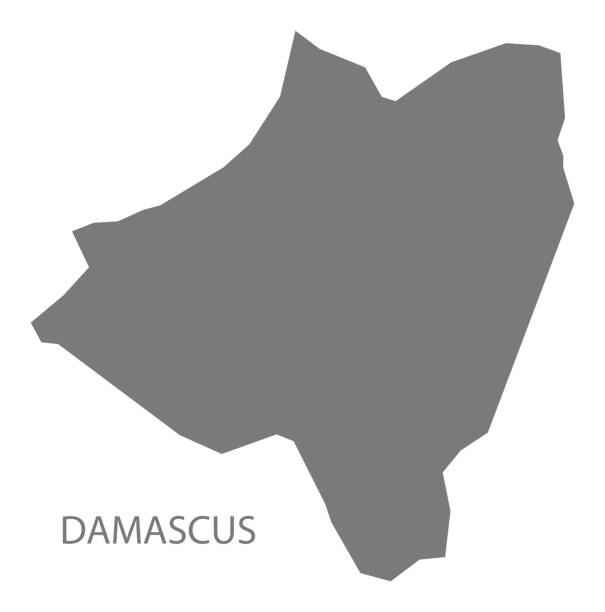 damaskus-karte von syrien grau abbildung form - syria map cartography damascus stock-grafiken, -clipart, -cartoons und -symbole