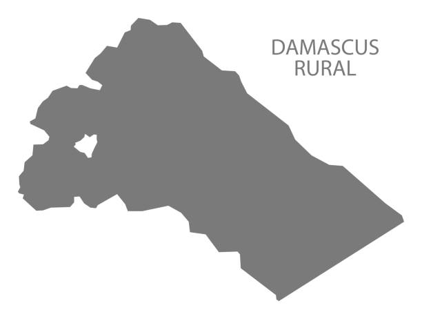 damaskus ländlichen karte von syrien grau abbildung form - syria map cartography damascus stock-grafiken, -clipart, -cartoons und -symbole