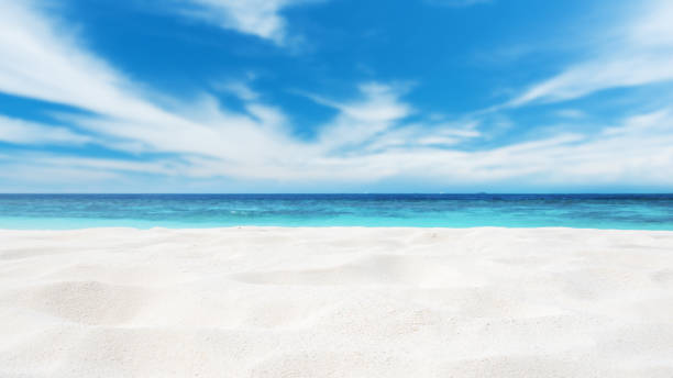beach sand copy space scene - horizon over water sand beach sea imagens e fotografias de stock