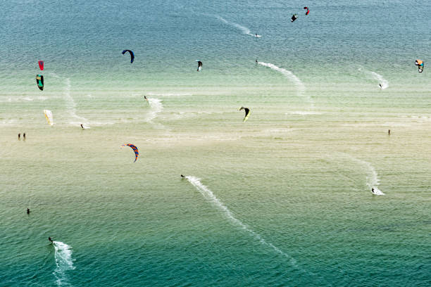 Wind surfers on the Baltic Sea, Germany - High angle view