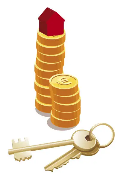 Vector illustration of vector illustration of houses with money and keys