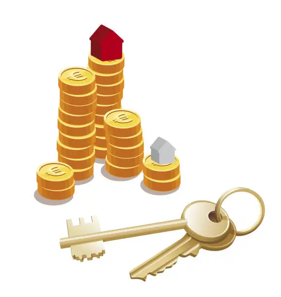 Vector illustration of vector illustration of houses with money and keys