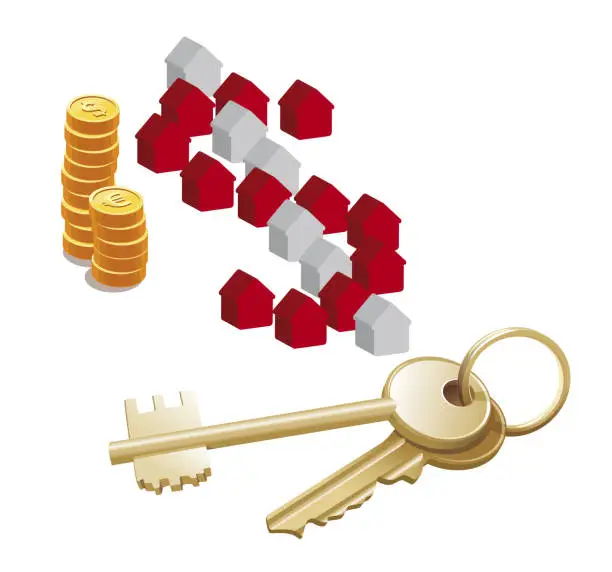 Vector illustration of vector illustration of houses with money and keys