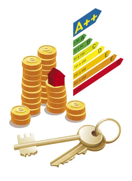 Vector illustration of vector illustration of houses with money and keys