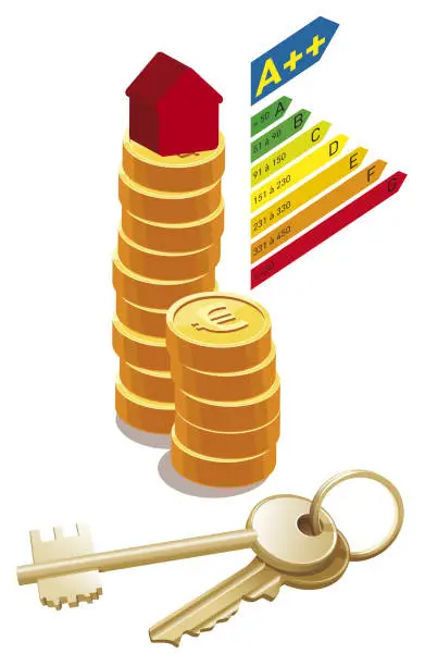 Vector illustration of vector illustration of houses with money and keys