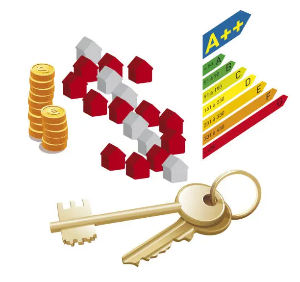 Vector illustration of vector illustration of houses with money and keys