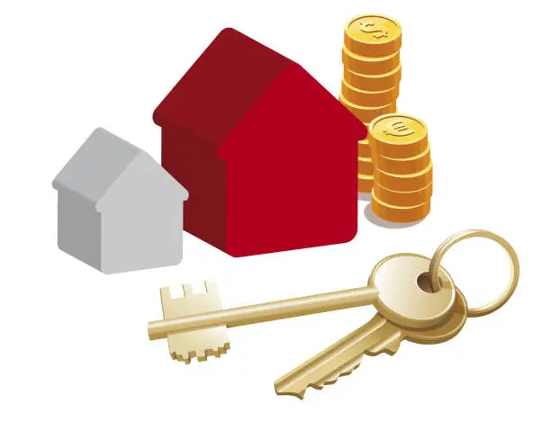Vector illustration of vector illustration of houses with money and keys