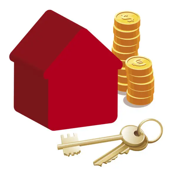 Vector illustration of vector illustration of houses with money and keys