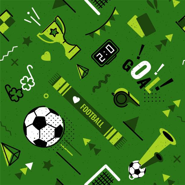 illustrazioni stock, clip art, cartoni animati e icone di tendenza di modello di calcio / calcio senza soluzione di continuità - vuvuzela