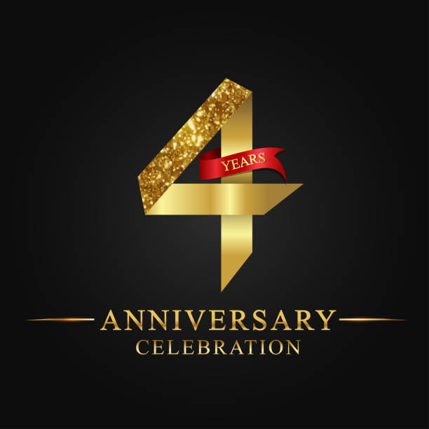 4 years anniversary celebration logotype anniversary, aniversary, 4 years anniversary celebration logotype. Logo,ribbon golden number on black background.Numbers ribbon gold foil. circa 4th century stock illustrations