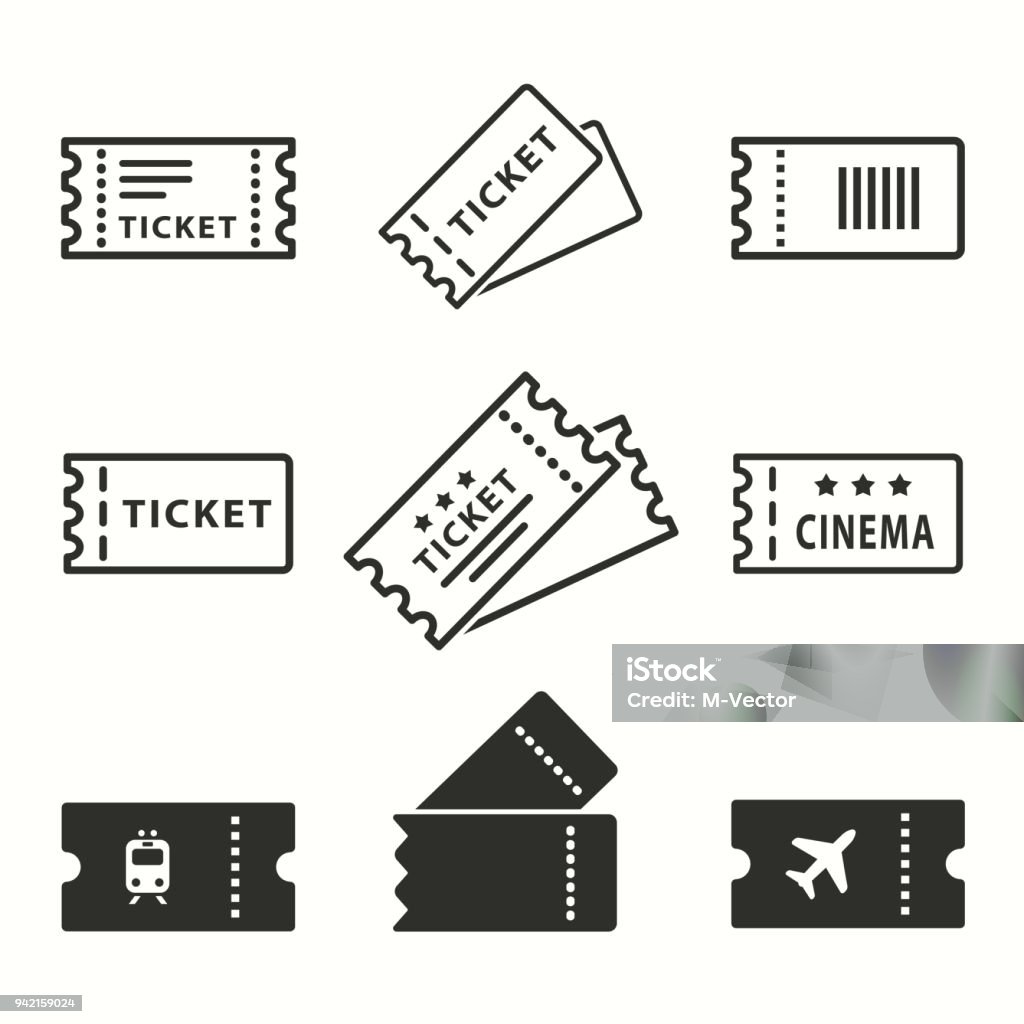 Ticket icons set. Ticket vector icons set. Black illustration isolated for graphic and web design. Ticket stock vector