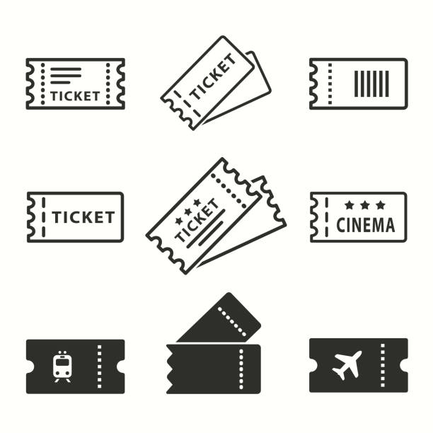 Ticket icons set. Ticket vector icons set. Black illustration isolated for graphic and web design. building entrance illustrations stock illustrations