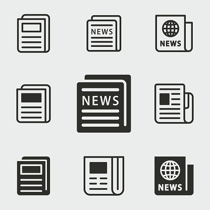 News vector icons set. Black illustration isolated for graphic and web design.