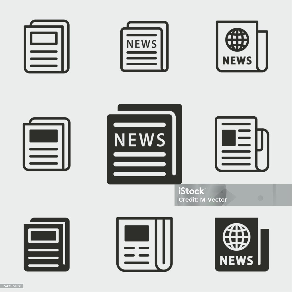 News icons set. News vector icons set. Black illustration isolated for graphic and web design. Newspaper stock vector