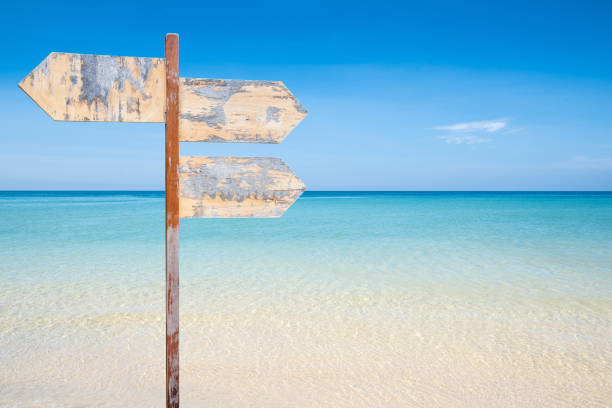 istock wooden signpost with copyspace on the beach 942161730