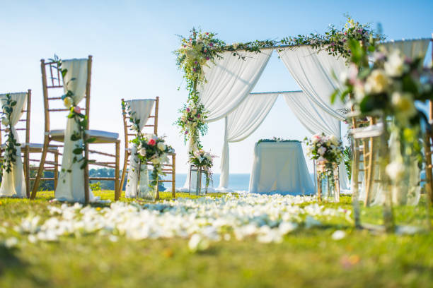 istock Romantic wedding ceremony on the lawn Sea view. 942161832