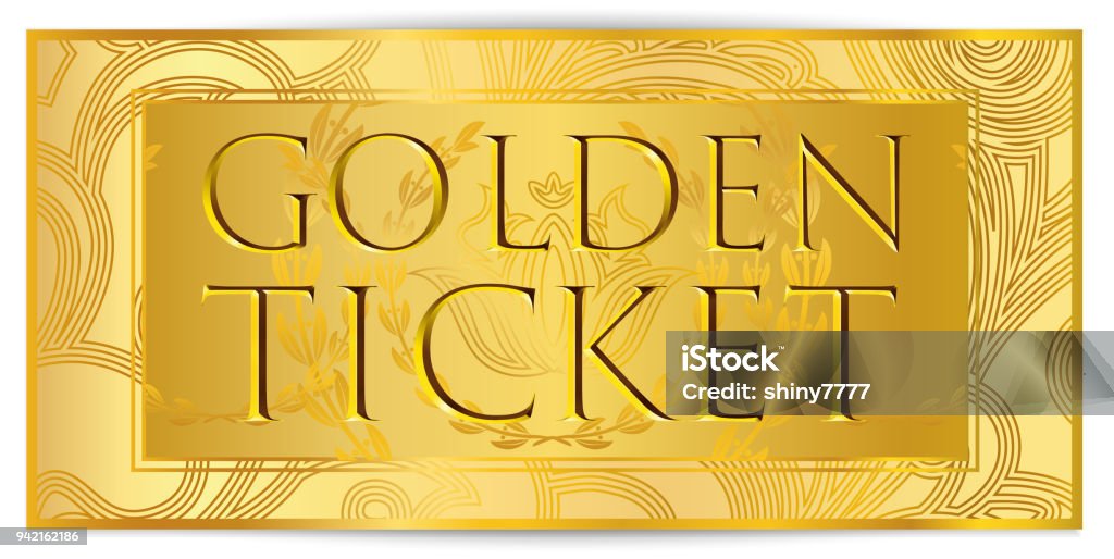 Gold ticket, golden token (coupon) isolated on white background Design useful for any festival, party, cinema, event, entertainment show Ticket stock vector