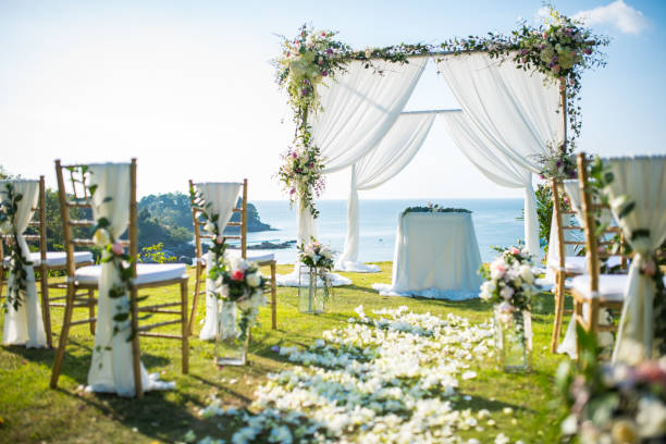 istock Romantic wedding ceremony on the lawn Sea view. 942162902