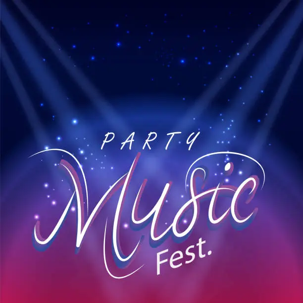 Vector illustration of Party Music Fest Spot Light Blue Background Vector Image