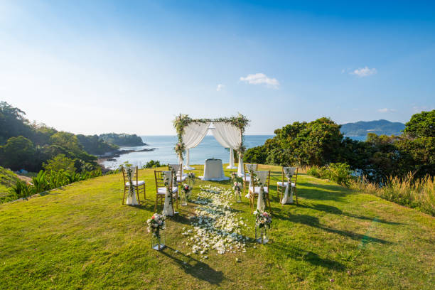 istock Romantic wedding ceremony on the lawn Sea view. 942164192