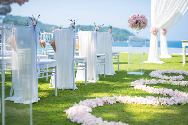 istock Romantic wedding ceremony on the lawn Sea view. 942164264