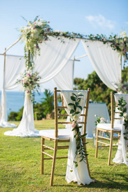 istock Romantic wedding ceremony on the lawn Sea view. 942164732