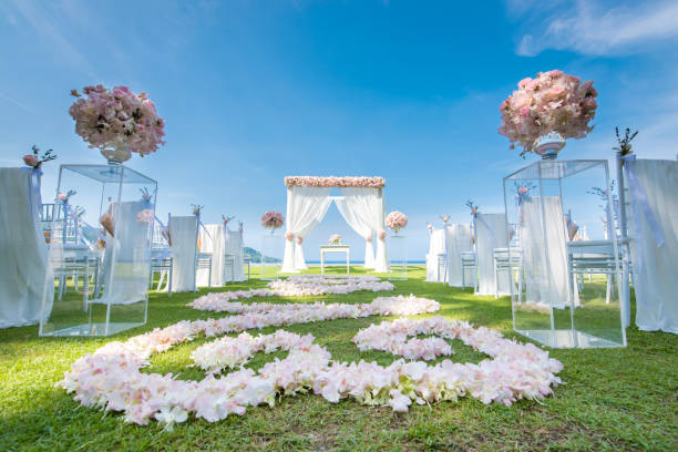 istock Romantic wedding ceremony on the lawn Sea view. 942165608