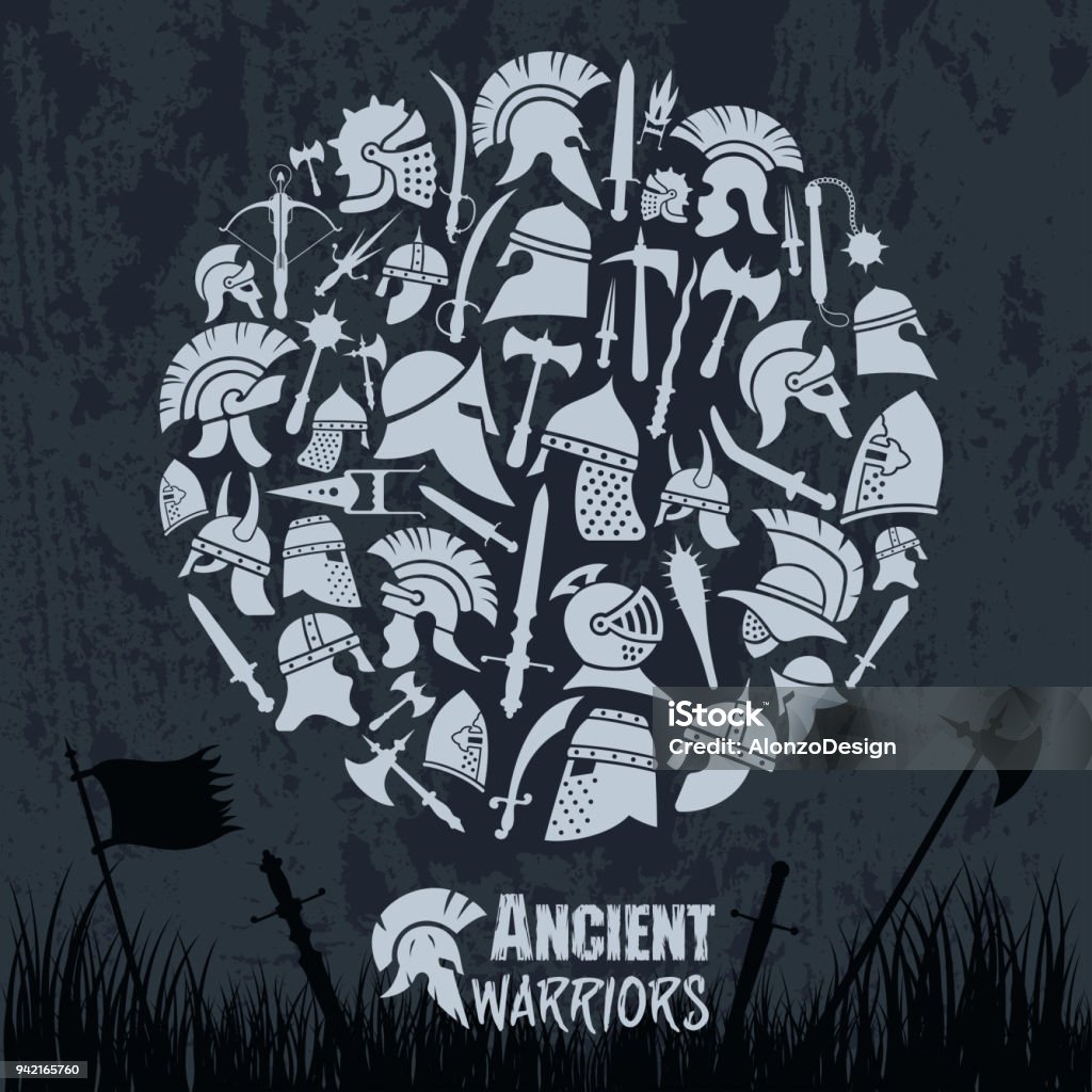 Ancient Warriors Warriors Collage Icon Symbol stock vector